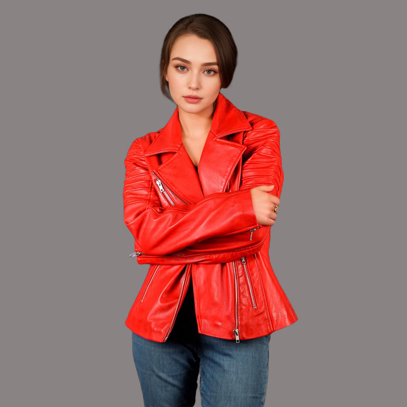 Women Leather Biker Jacket STARSTRUT