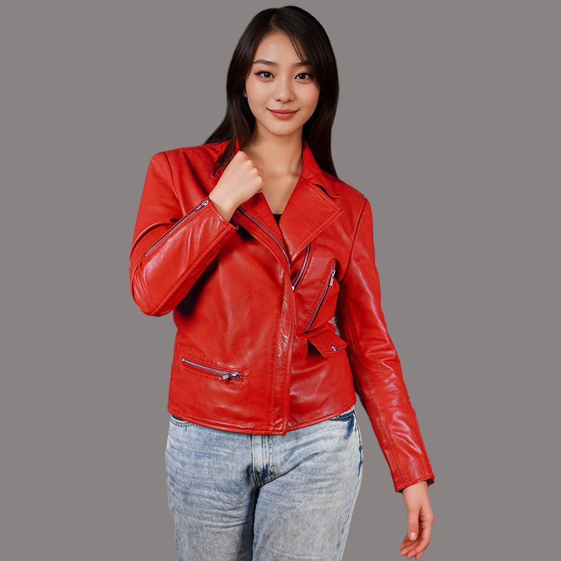 Ladies red leather jacket